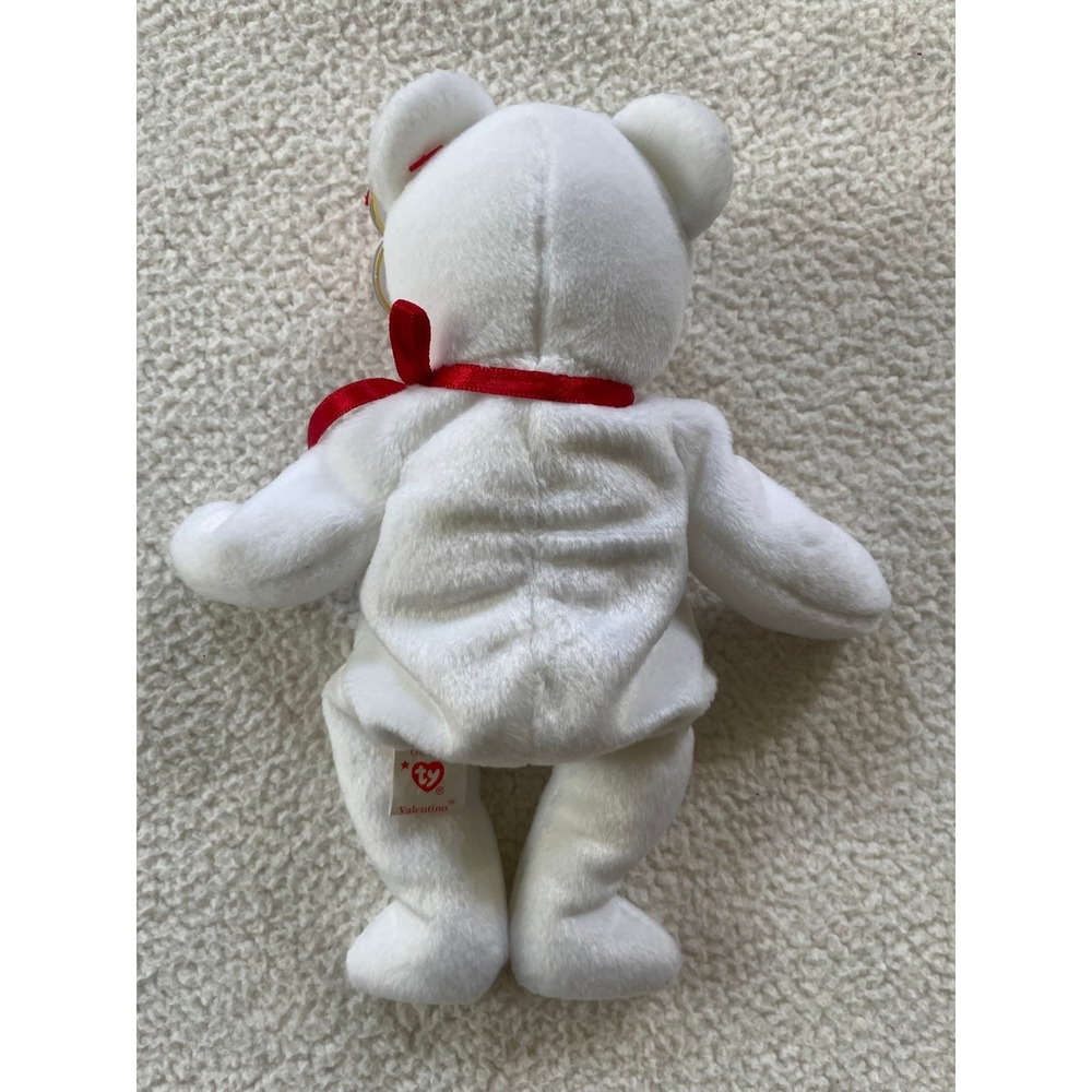 Ty Valentino Beanie Baby 1994 White Bear Plush Red Heart Ribbon Vintage - Picture 4 of 10